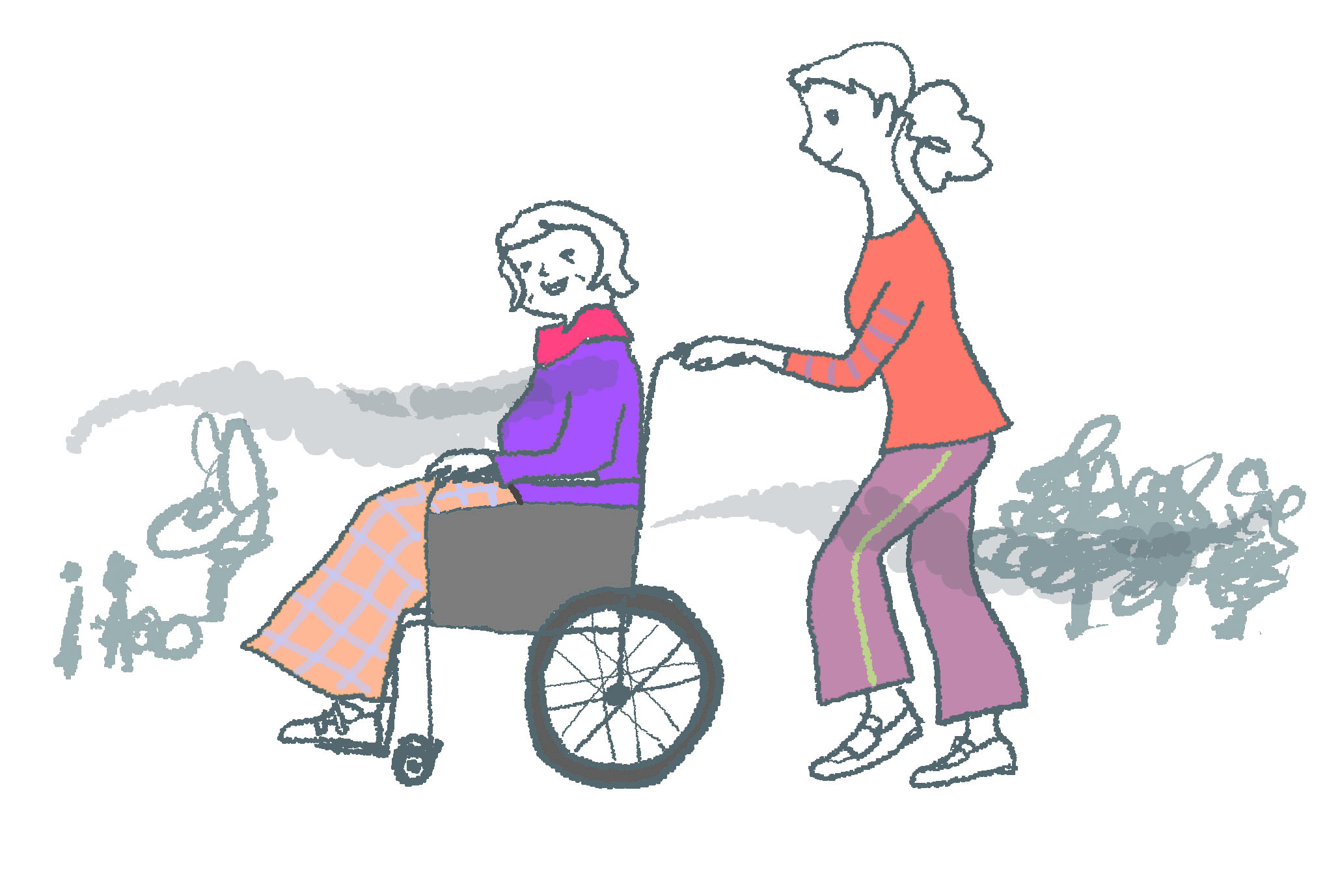 車椅子の方を介護する