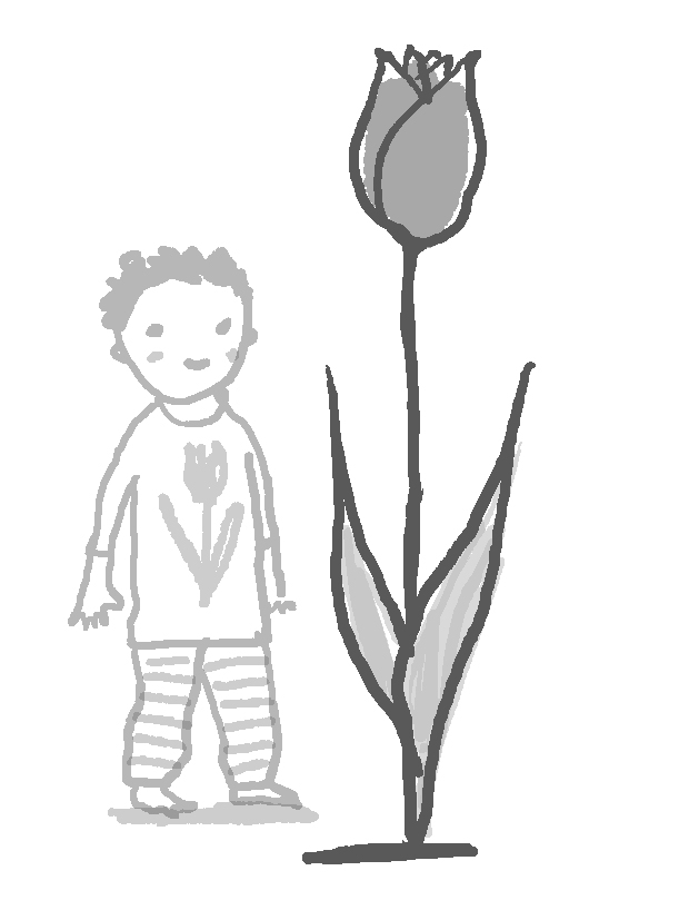 チューリップと子どものイラスト　植物と同じように、人間も地面から上に向かって自然に伸びています